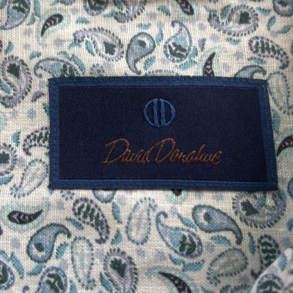 David Donahue Blue Linen Men’s Paisley‎ Dress Shirt Size XL - Picture 8 of 11